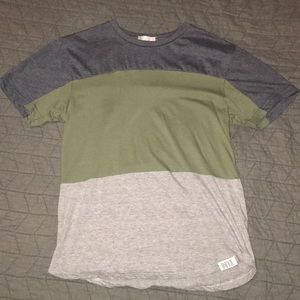 3 strip (green, dark, and light grey) short sleeve
